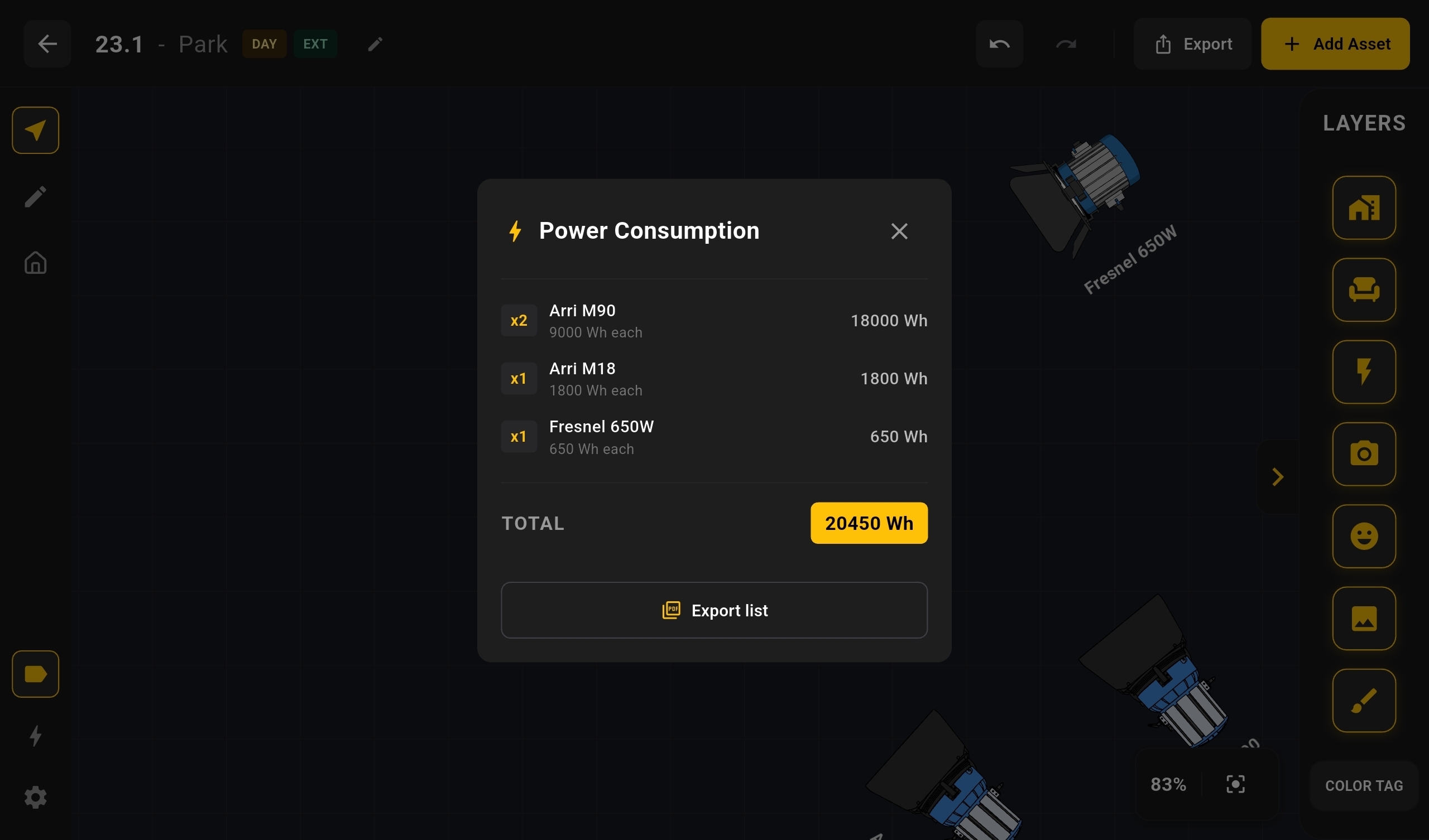 Lighting and Power Summary in Setmap