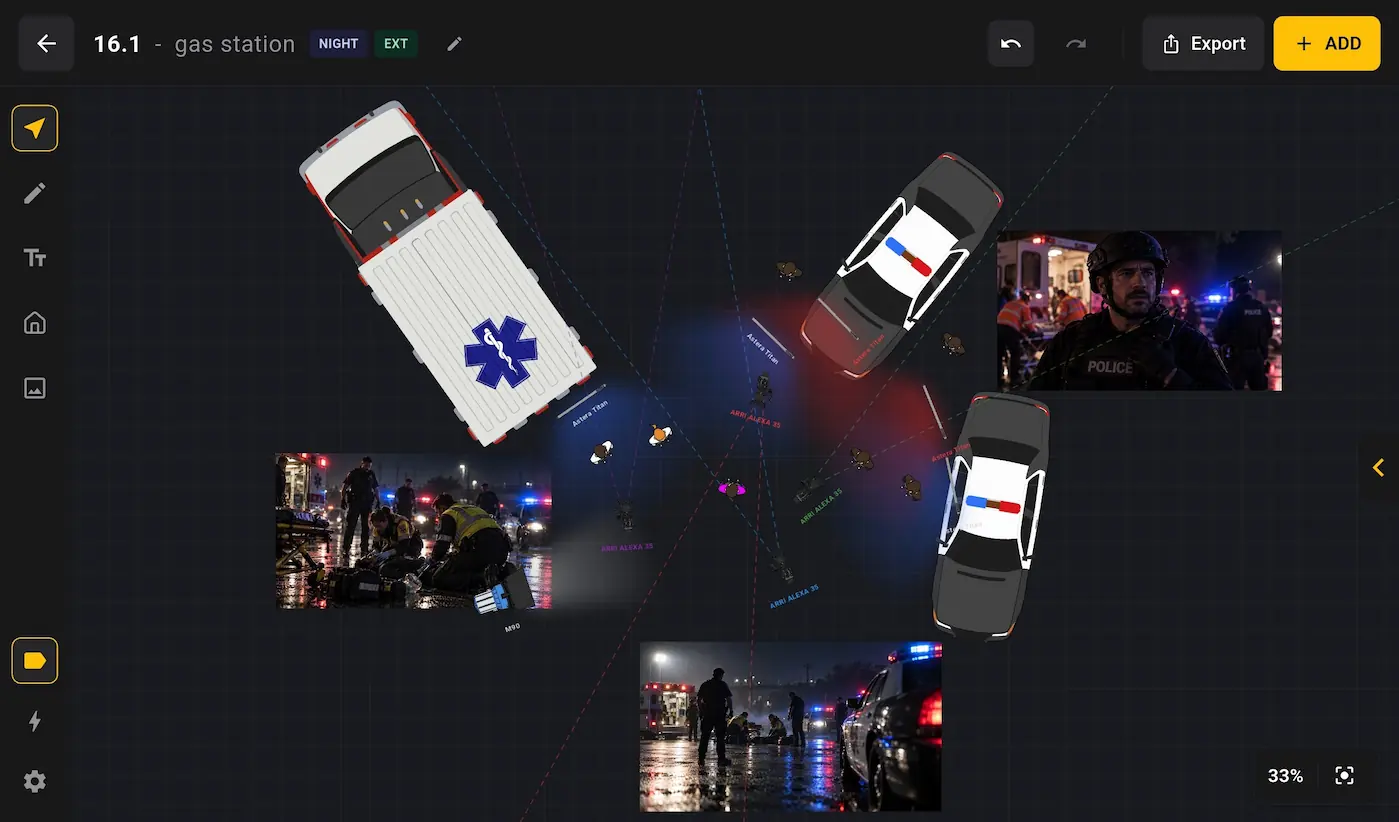 SETMAP production planning workspace with emergency scene assets